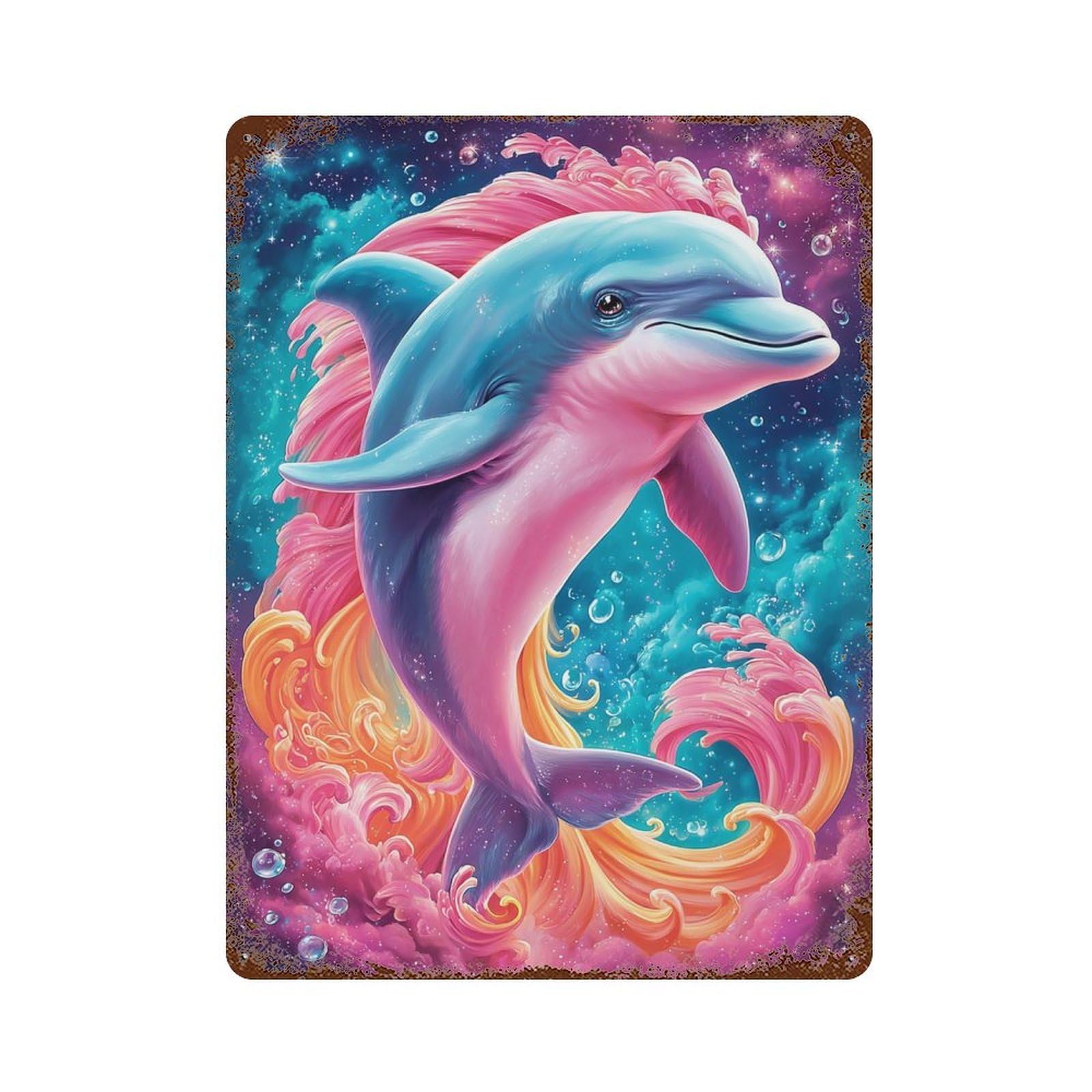 Colorful Dolphin Art Print 15.7"x11.8" Decorative Tin Sign, Retro Wall Decor for Bistro, Counter And Cafe Decor