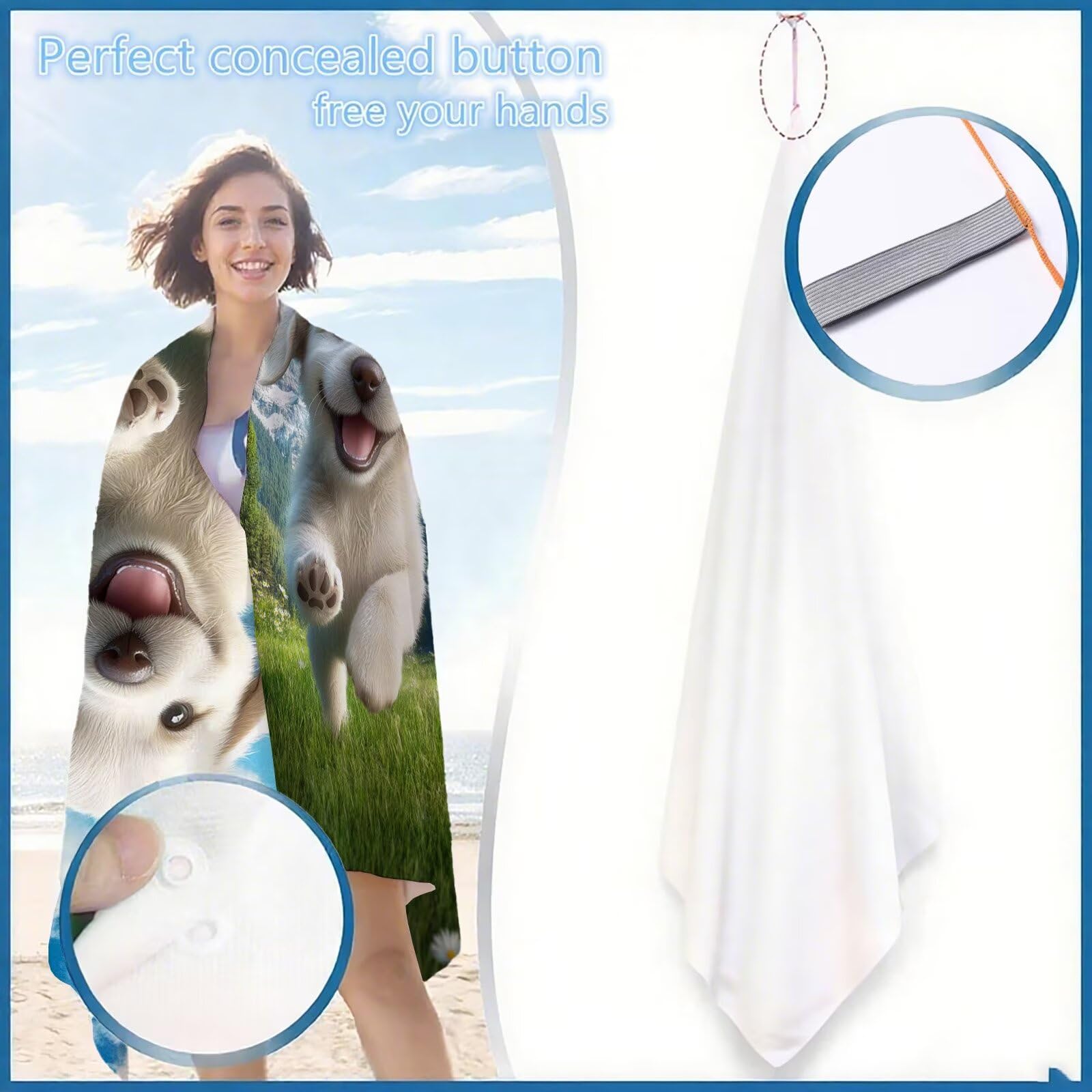 Telo Mare Microfibra Grande 90x200cm 2 Pezzi Asciugamano Palestra Cane Telo Mare Antisabbia Grande Uomo Donna Spiaggia Accessori per Palestra Viaggi Spiaggia Sauna Yoga Travel Regali Animale OC-34