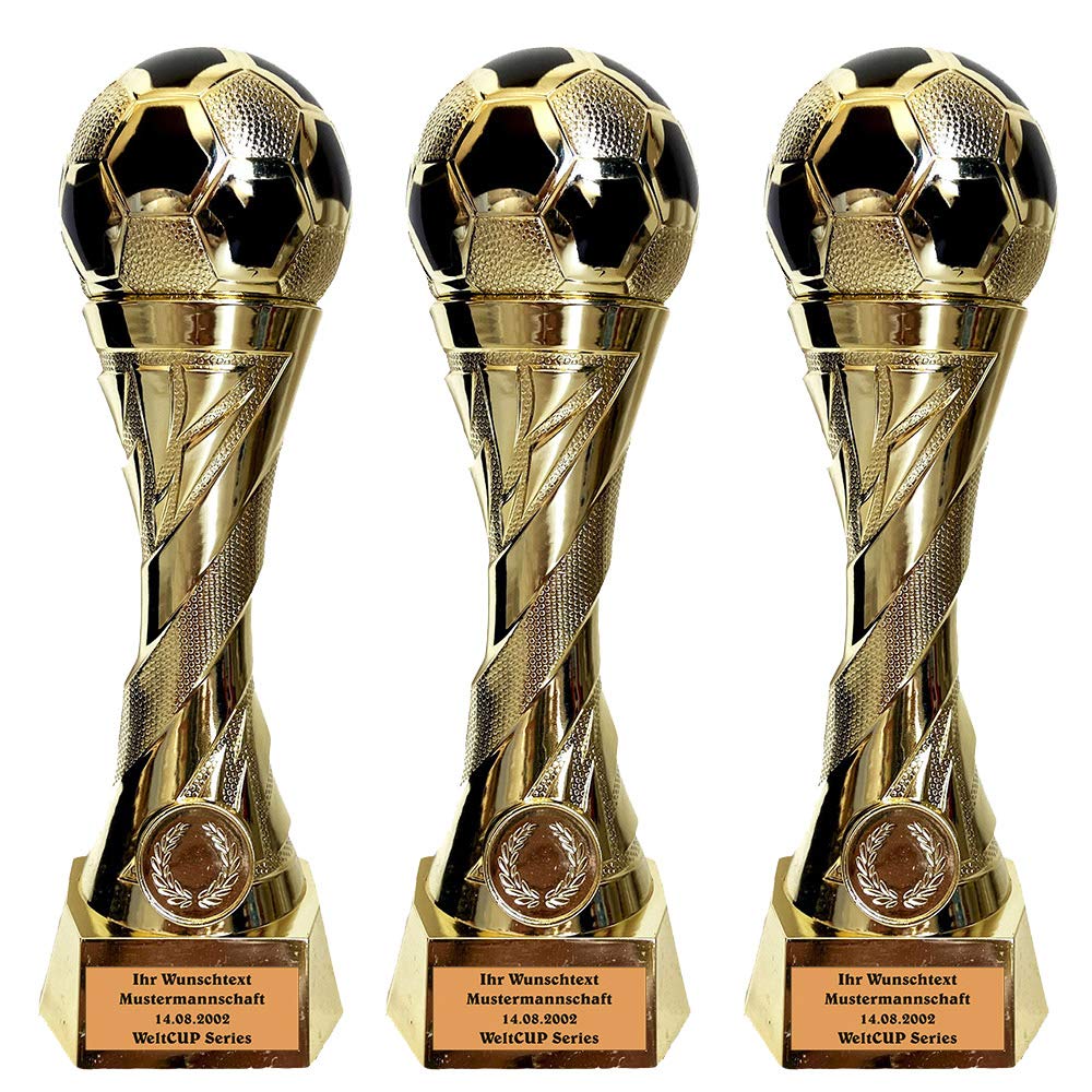 Larius Group Trofeo de fútbol con grabado personalizado extra grande (250 mm, 460 gr.) – Trofeo Premio Goldener Shoe Ball – Rey goleador (con texto personalizado)