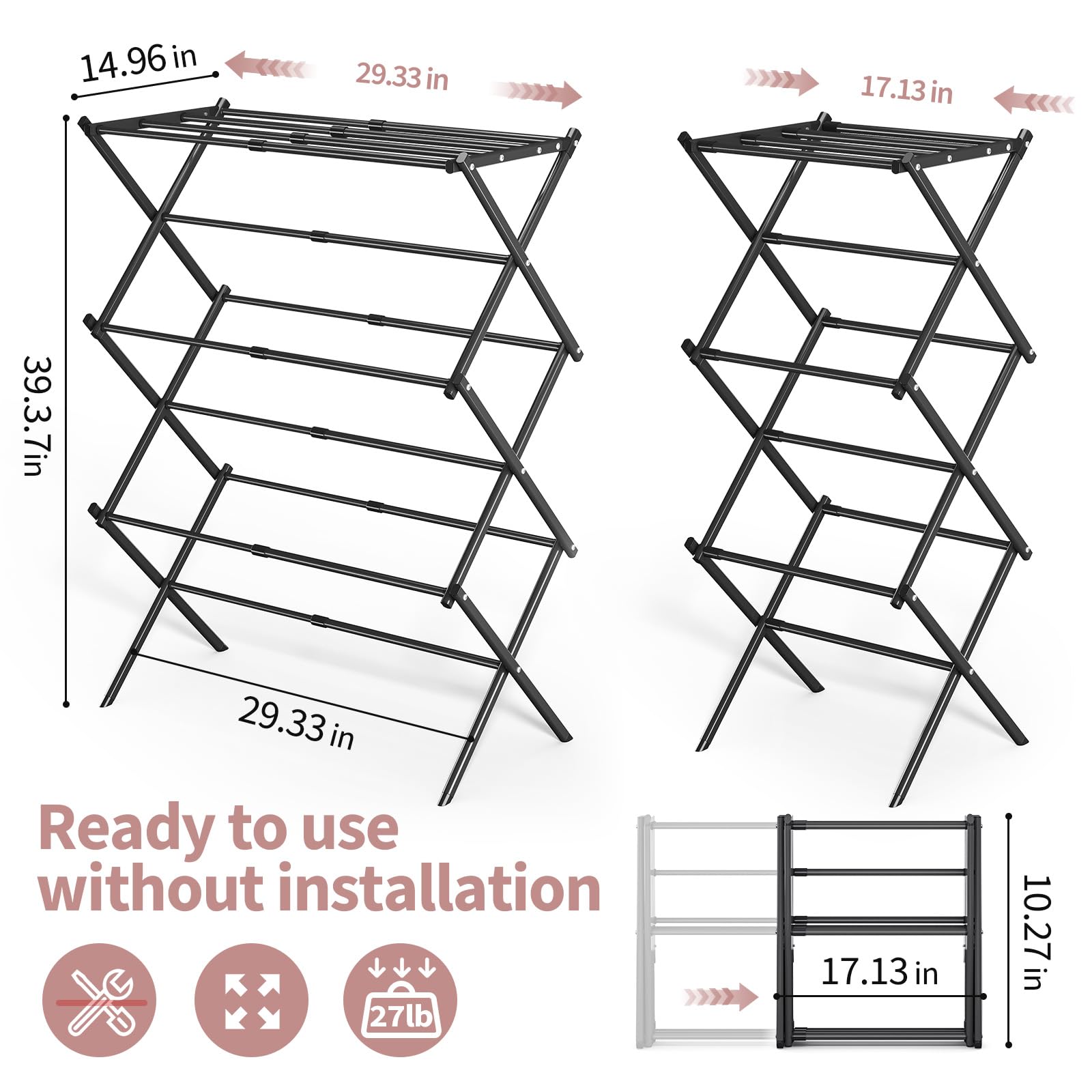 Snapklik.com : Clothes Drying Rack, 3-Tier Laundry Drying Rack For ...