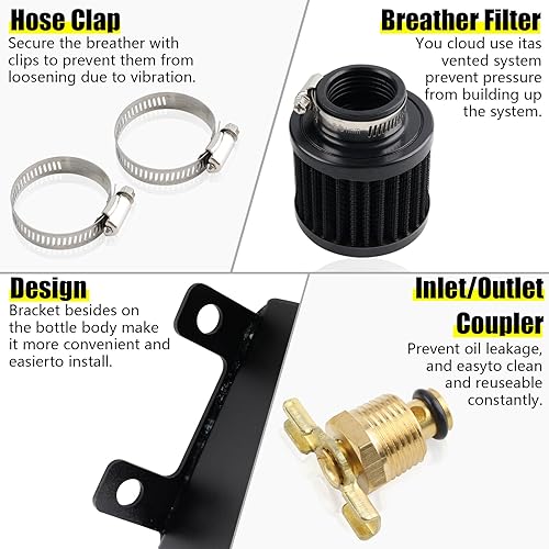 Miniatura 7 de 1.2L tanque de captura de aceite de motor con filtro dual, accesorios AN10 y AN8 y 2 filtros de aire, kit de lata de reservorio de aceite