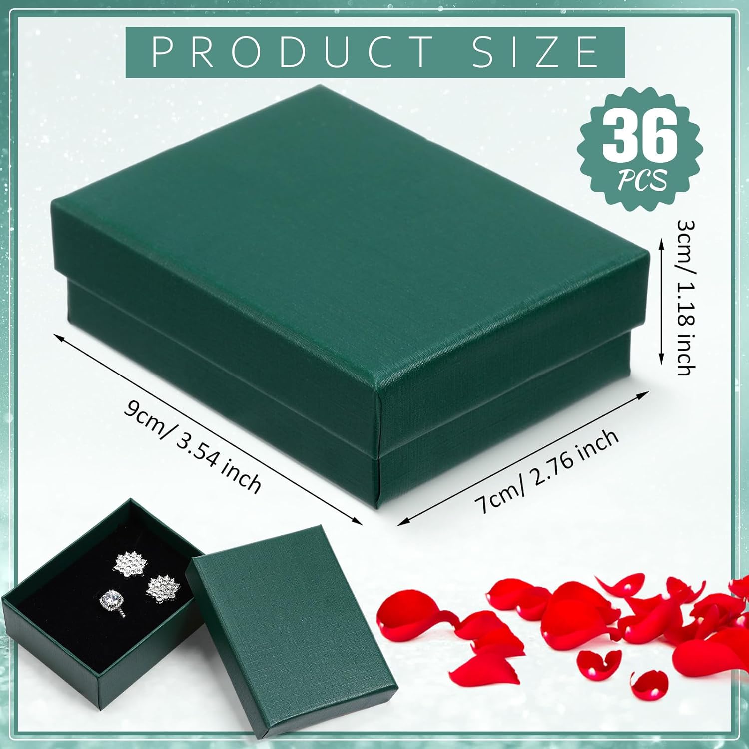 Sasylvia 36 Pcs Jewelry Cardoard Gift Boxes Packaging Necklace Ring Earring Storage Box with Cushion 3.5x2.8x1.2 Inch (Dark Green)