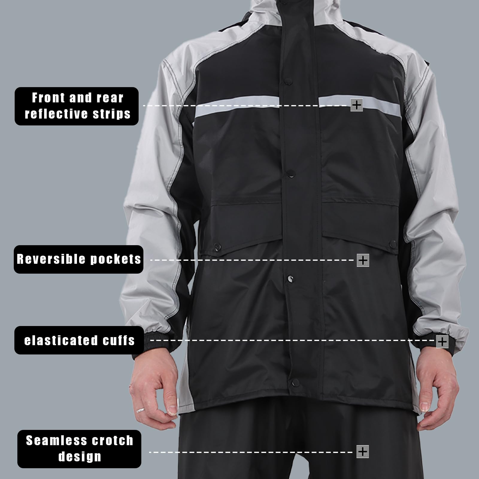Vestes Imperméables pour Hommes, Combinaison de Pluie à Capuche Légère, Combinaison Imperméable de Moto, Veste et Pantalon Imperméables pour la Pêche, la Randonnée, le Cyclisme