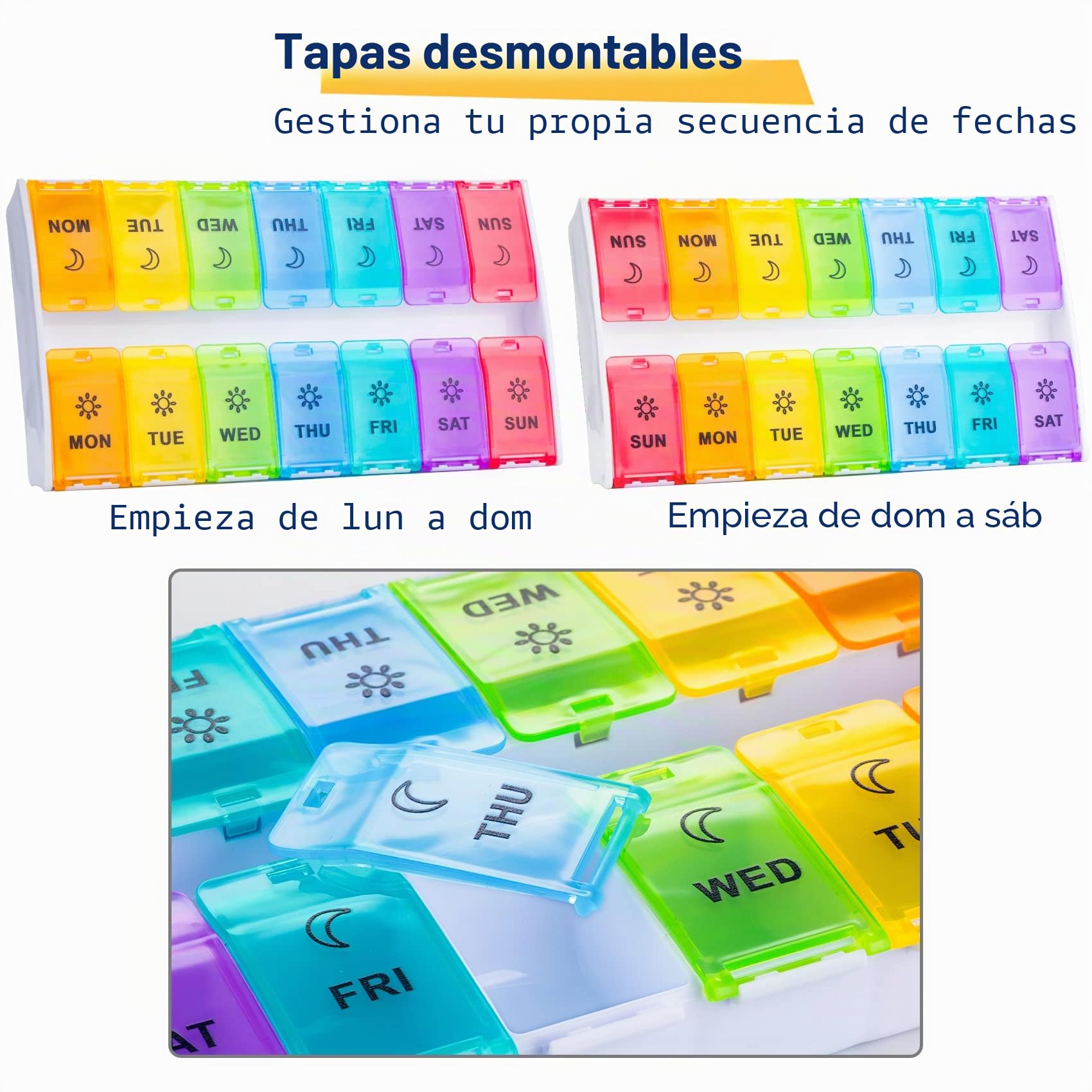 Mossime Organizador de píldoras grande XL 2 veces al día, pastillero semanal con tapas con bisagras, estuche de píldoras de vitaminas para medicamentos de 7 días, contenedor diario de píldoras