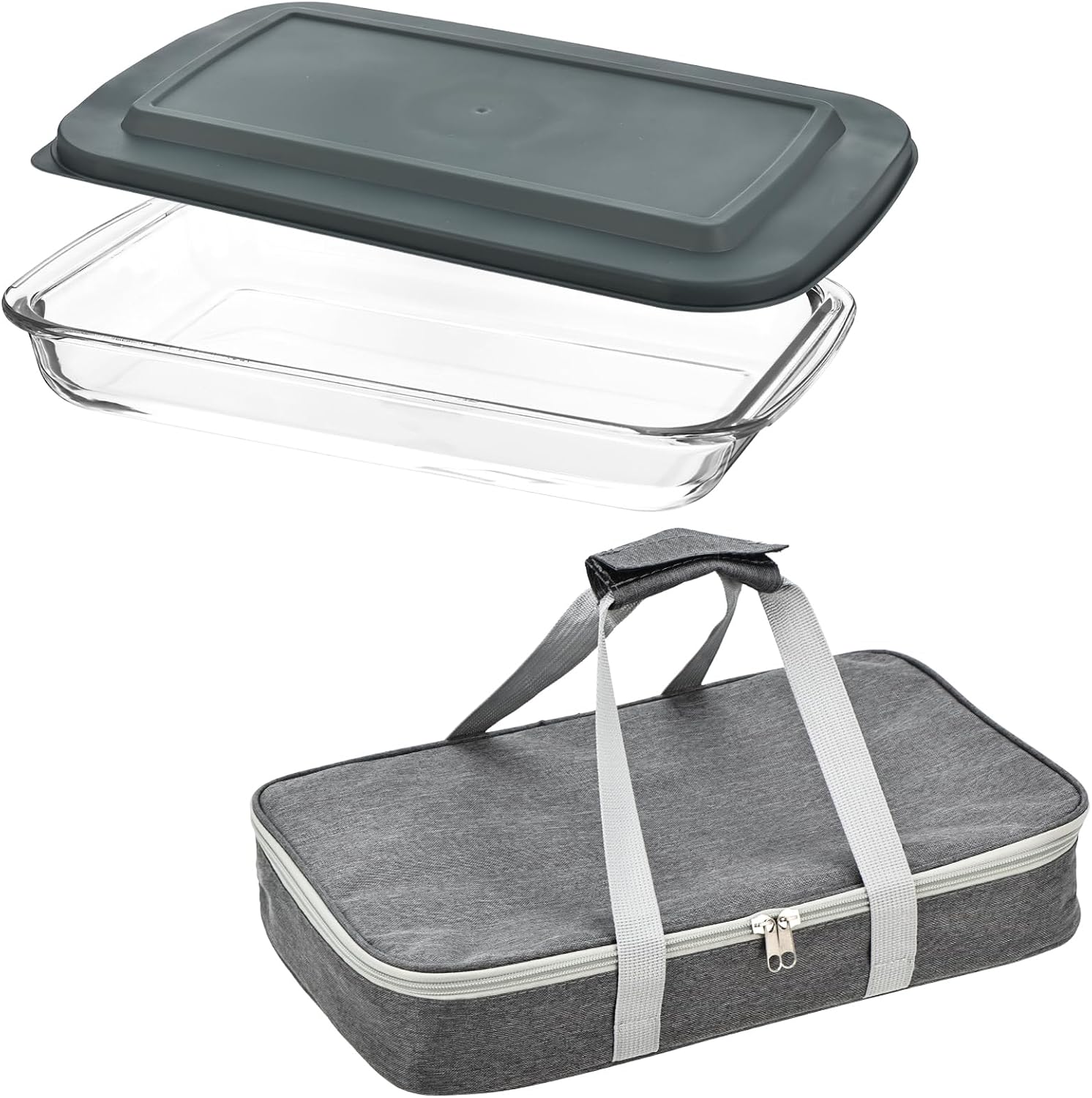 Glass Baking Dish with Lid 3.2 Quart Glass Casserole Dish with Insulated Bag Oven Microwave Freezer Safe Hot and Cold Food Container for Potluck Party Picnic Cookouts and Daily Use