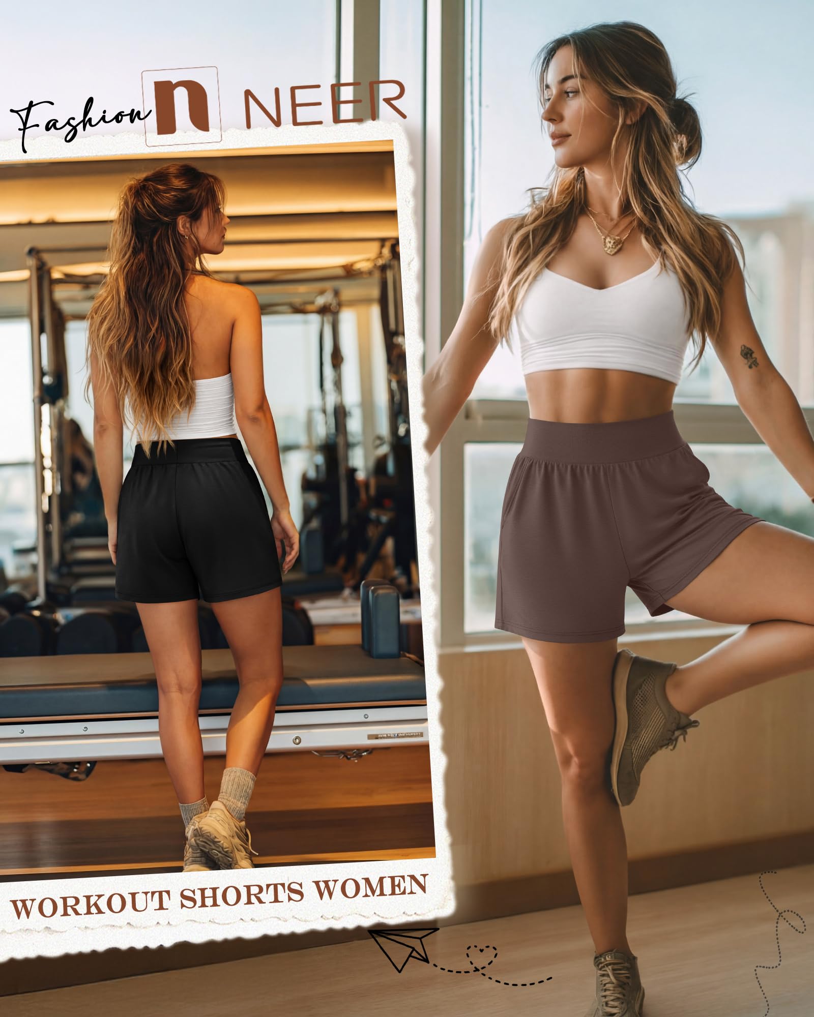 Neer Lot de 3 shorts confortables de 12,7 cm pour femme | Léger, jambe large, athlétique, yoga, détente, entraînement, course, pyjama, post-partum, taille élastique, poche, été