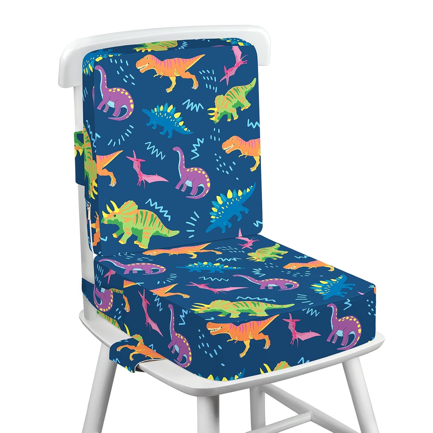 Booster Seat for Kitchen Chair, Kids Booster Seat with Back for Dining Table, Washable Non-Slip Bottom with Buckle, Kids Travel Outdoor Booster Seat (Dinosaur)