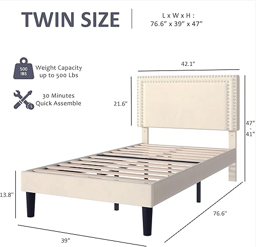 Miniatura 120 de VECELO Base de cama de tamaño matrimonial con cabecera tapizada ajustable, plataforma de listones de madera, diseño sin ruido, fácil montaje Negro