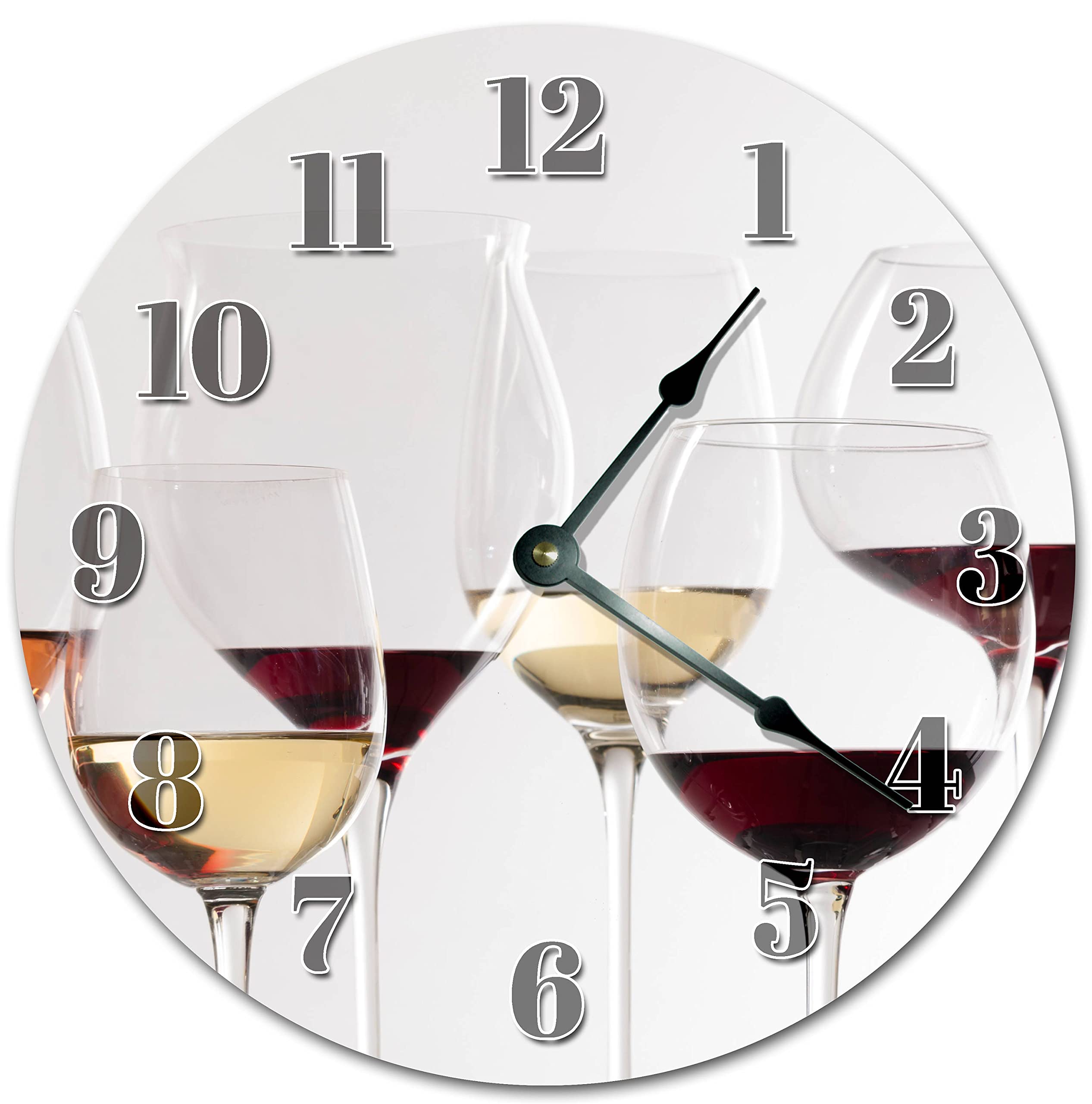 Horloge murale pour salon et cuisine design verre à vin pendule en bois silencieuse 38 cm