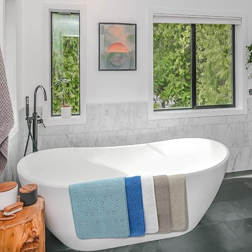 Miniatura 9 de DwellAid Tapete de bañera antideslizante color marfil de 36 x 17 pulgadas, tapete de ducha de espuma suave para bañera, tapete de bañera con