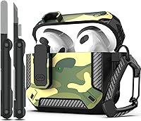 Vista 50 de RFUNGUANGO Funda para AirPod de 2ª generación con kit de limpieza, armadura protectora de carcasa dura militar con bloqueo para funda de carga