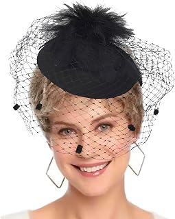 Fascinators Hat Women Tea Party Pillbox Veil Cocktail Mesh Hat B-Black