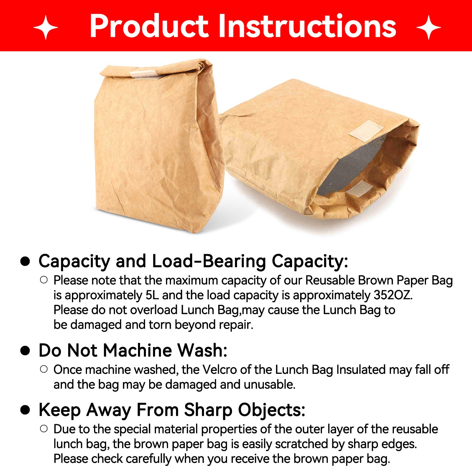 HERCHR Borsa per Il Pranzo,Borsa Termica Riutilizzabile,Lunch Bag,Borse Porta Alimenti,Scatola per Il Pranzo Isolata per Alimenti Borsa per Picnic All'aperto Borsa in Carta Marrone