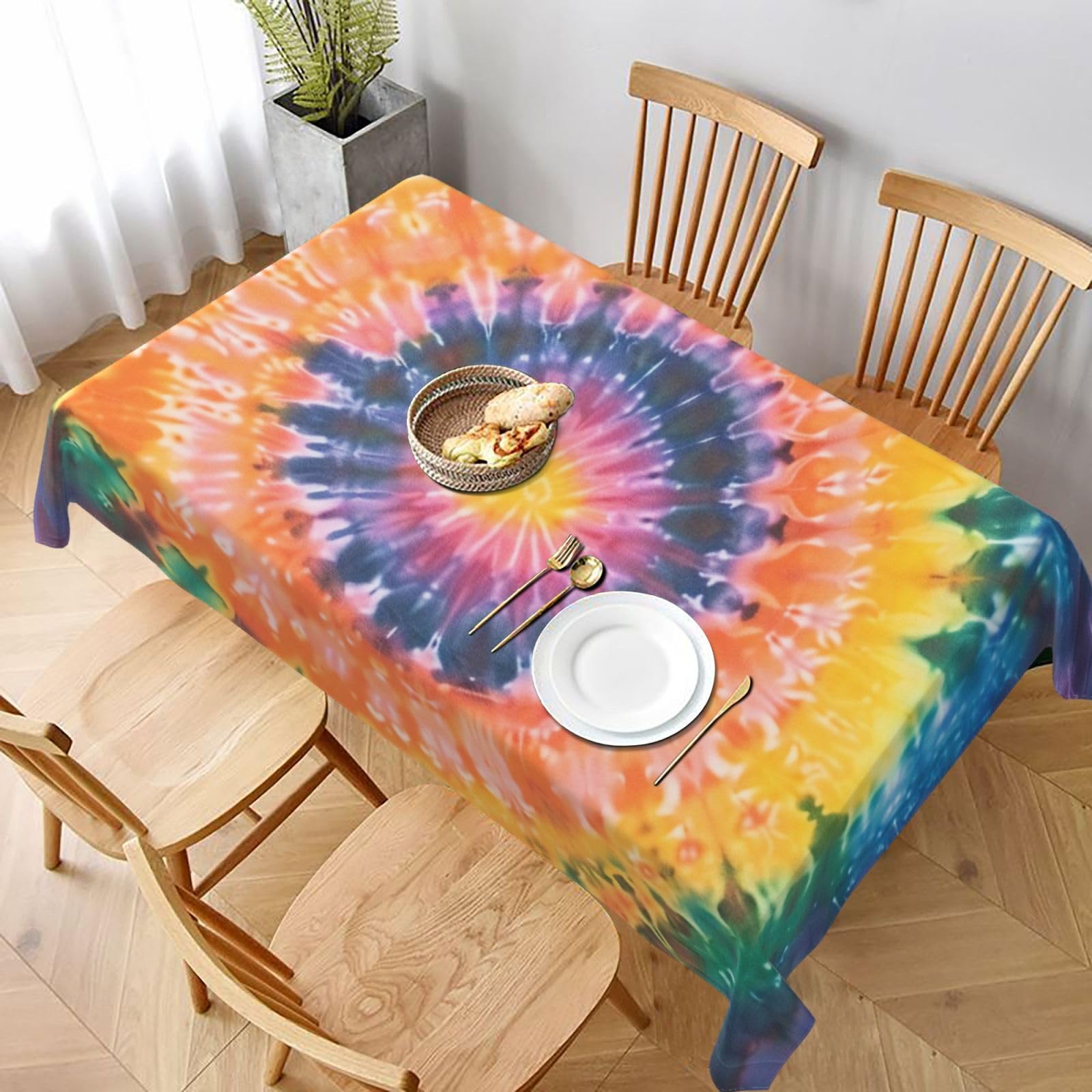 WPKJU Tie Dye Printed Tablecloth 60x90 in Water Resistant Table Cover Washable Rectangle Table Cloth for Dining Tables