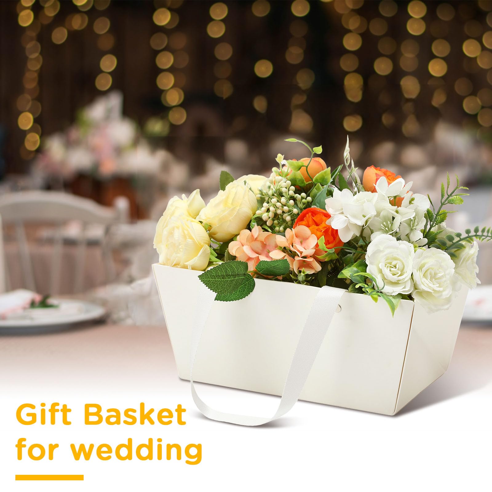 Tuanse Cesta de regalo vacía de 30 piezas para regalo, kit de cesta de regalo a granel con asa, bandeja de cartón kraft con 30 bolsas, bandeja de mercado de 30 lazos para regalo de cumpleaños, boda,