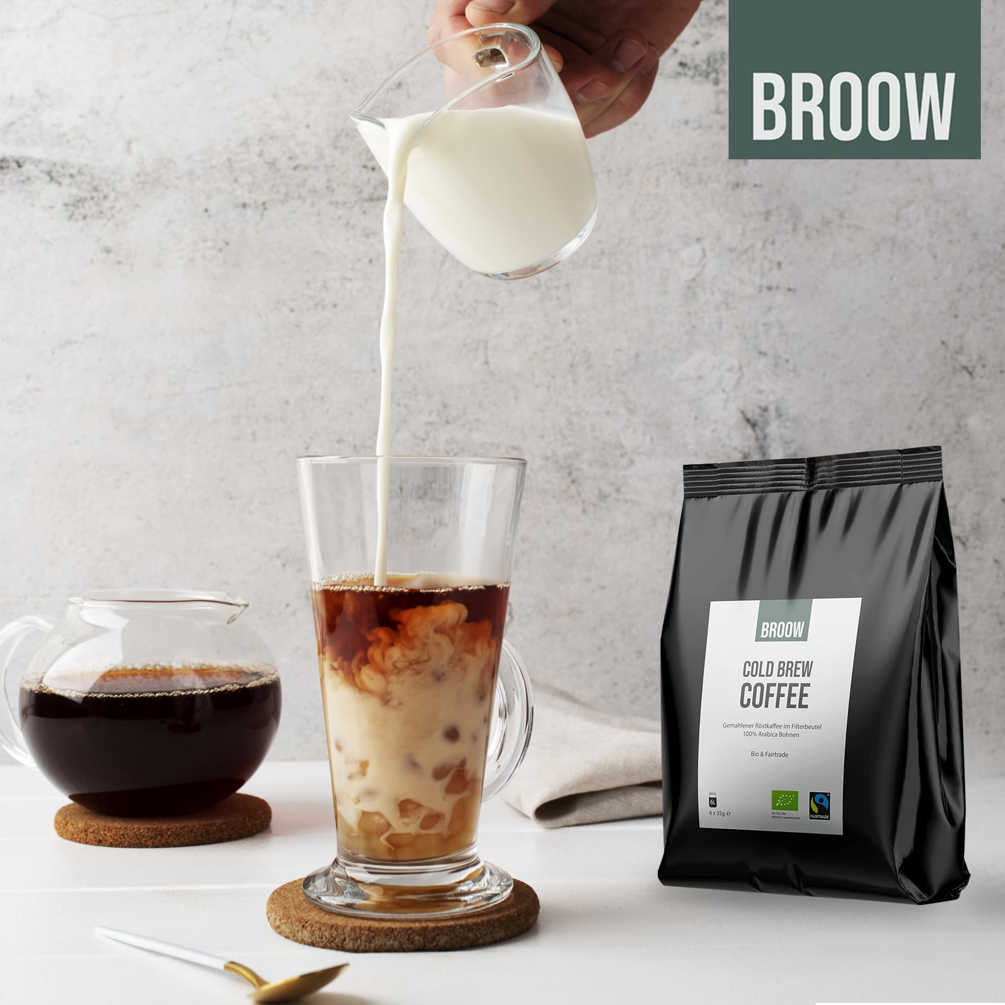 broow Kawa na zimno | Bio & Fairtrade | kawa mielona w worku filtrującym | DE-ÖKO-006 (1 x opakowanie)