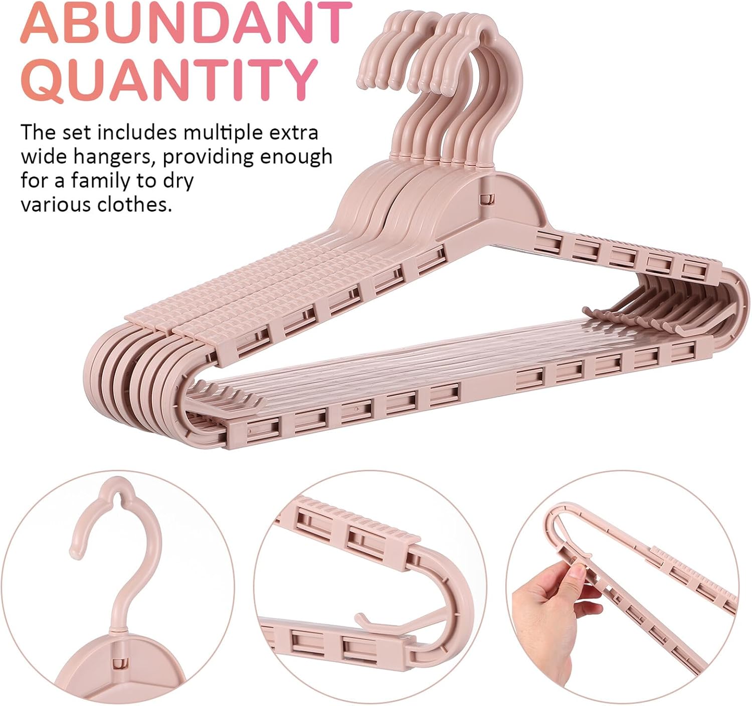 8pcs Retractable Folding Clothes Hangers Multi-Function Wide Coat and Suit Hangers for Men and Women Space-Saving Closet Organizer Pink