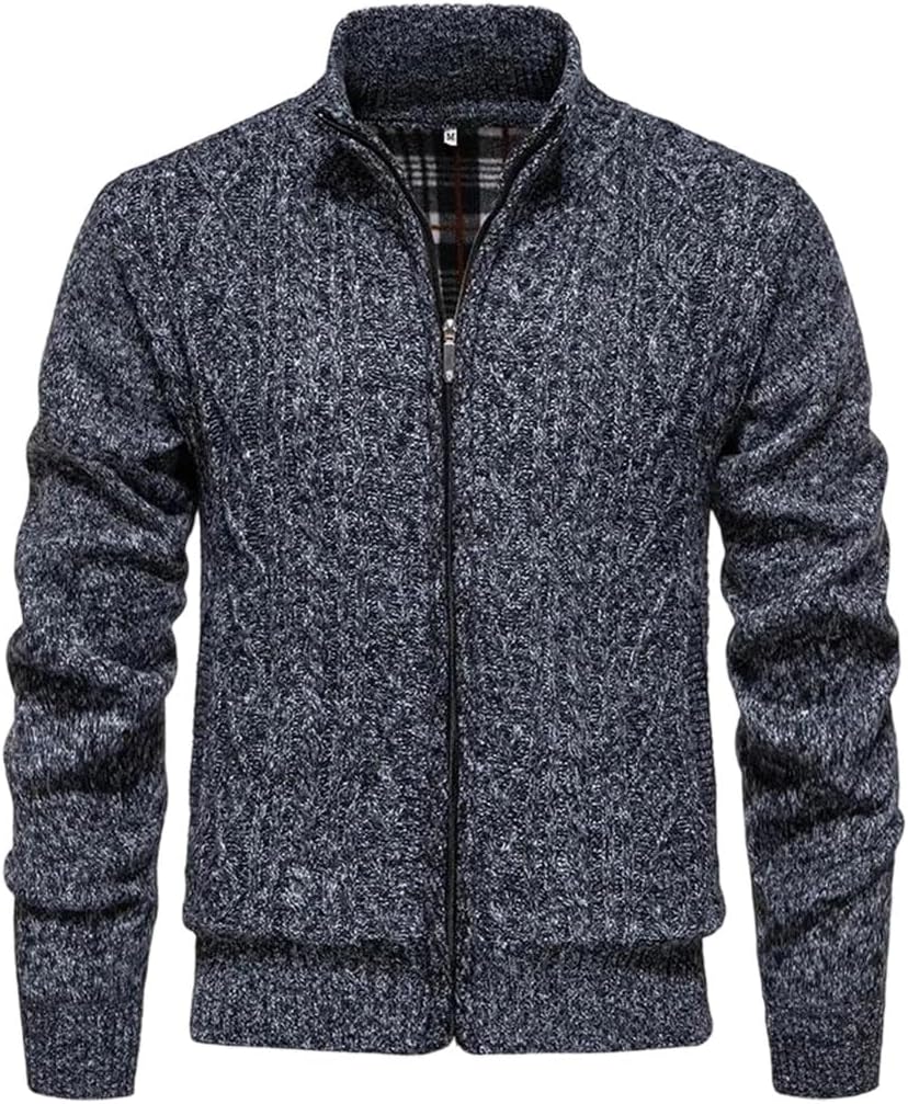 Men Cardigan Winter Warm Cashmere Zipper Stand-Up Collar Casual Sweatercoat