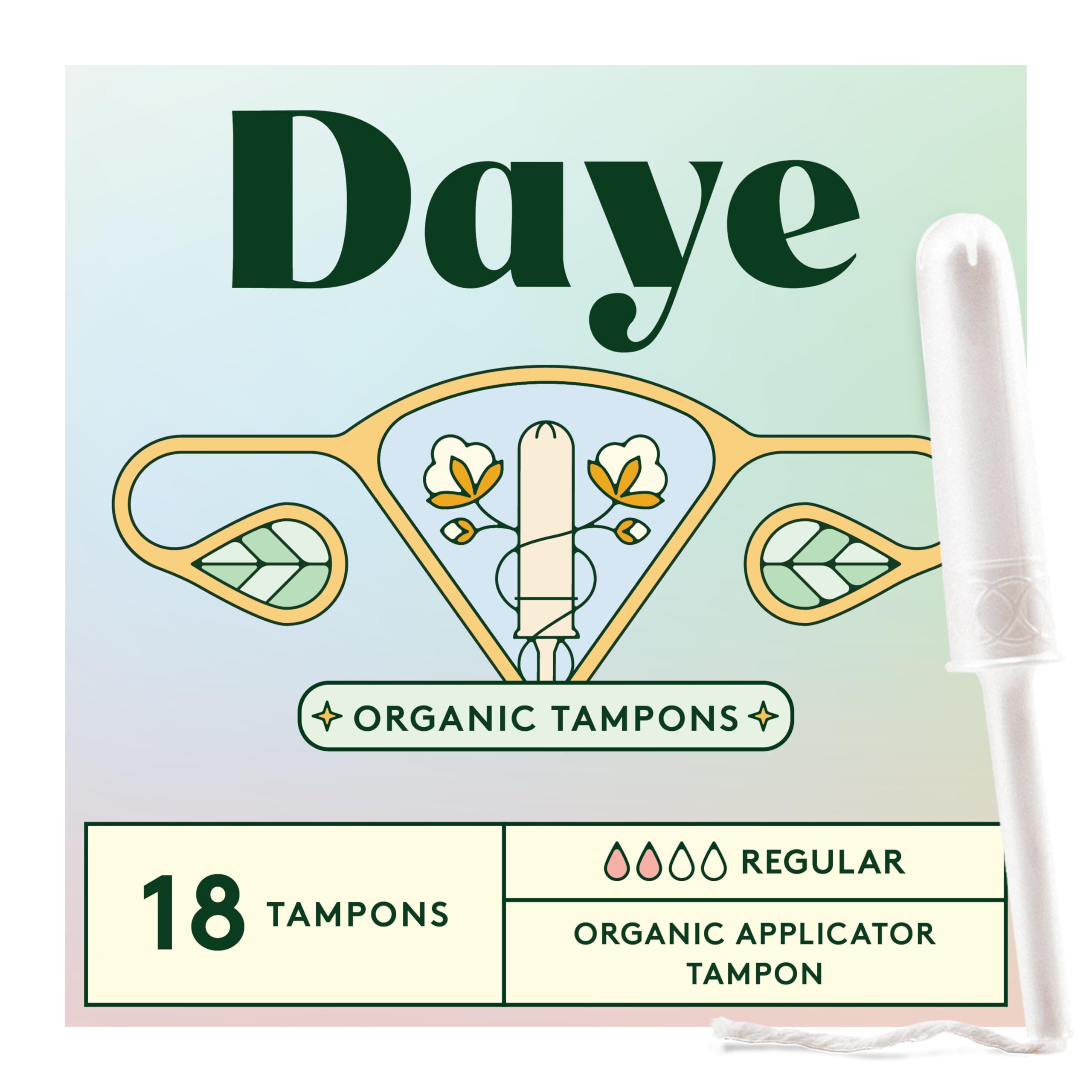 Organic Tampons Regular | 18ct | Pesticide & Metal Tested, 100% Organic Cotton, Best Absorbency | No-Shed Sleeve, Sugarcane Applicator