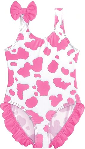 WDIRARA Traje de baño de una pieza con estampado de vaca para niña
