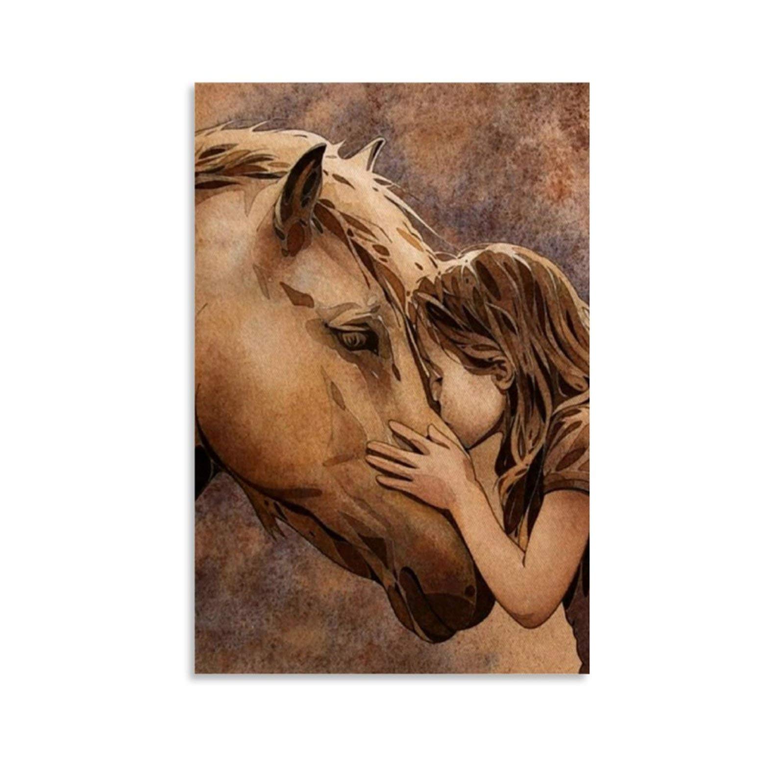 Rtyhj Girls Unframe-Style1 Horse And Canvas Canvas Art Poster And Wall Art Picture Print Modern Family Bedroom Decor Posters 16X24inch(40X60cm)