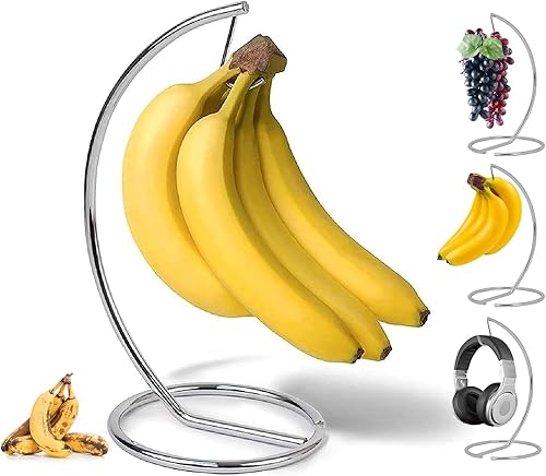 Percha de plátano de acero inoxidable - Soporte de alambre con soporte, cuenco de fruta fresca para encimera de cocina