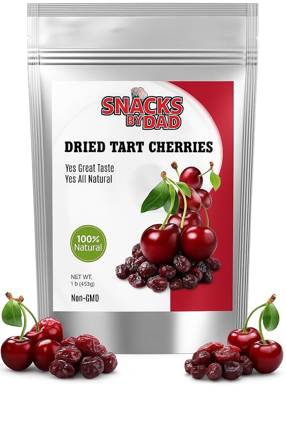 Dried Tart Cherries by Snacks by Dad | 1lb Natural Fruit Snack | Non-GMO, No Preservatives | Great for Trail Mix, Smoothies, Baking, and Gifting
