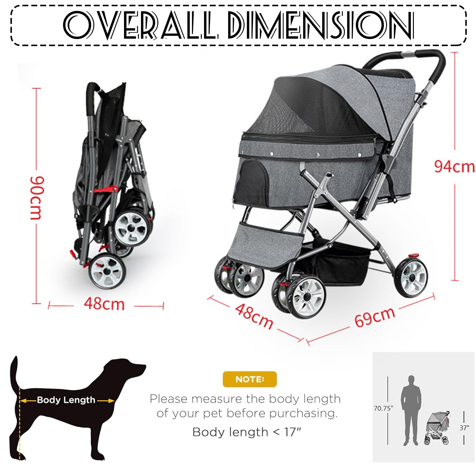 Carro Perro, Carrito para Perros, Cochecito De Viaje Cochecito Plegable Mascotas con Cuatro Ruedas Cesta De Almacenaje con Cuatro Ruedas Cesta De Almacenaje para Perros Gatos
