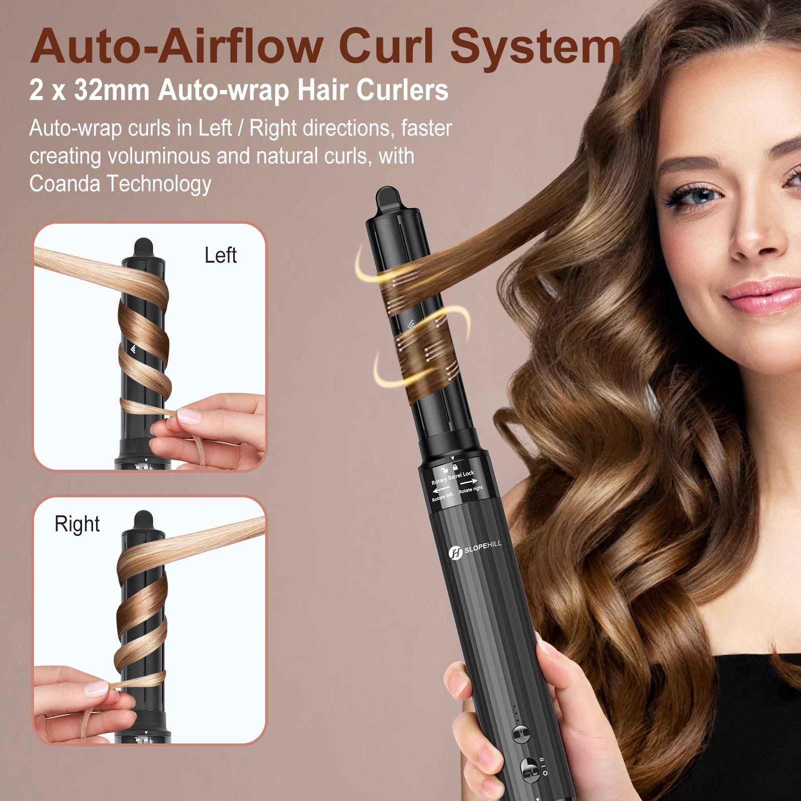 (OUTLET) Slopehill Airstyler 5 IN 1, 110,000 RPM High-Speed Ionic Haartrockner für Schnelltrocknend, Multi-Haarstyler mit Automatischer Luft-Lockenstab, Haarglätter Bürste ＆ Volumenbürste (Dunkelgrau)