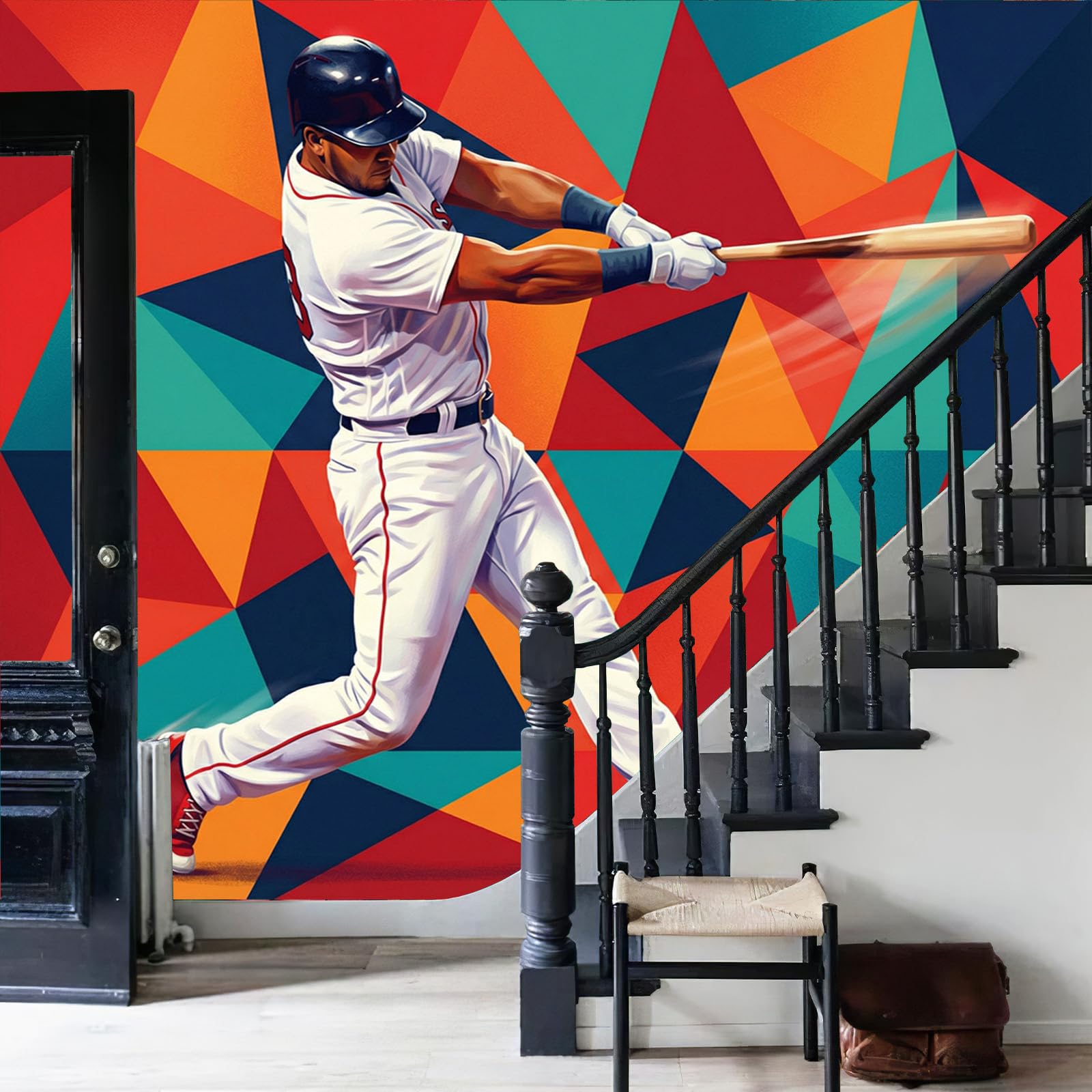 Papier peint baseball dynamiser grand mur salon poster géométrique orange 350x256cm