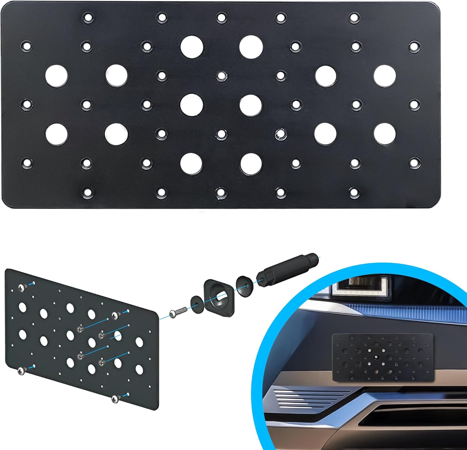 Front Bumper Tow Hook License Plate Mount Bracket for Hyundai Ioniq 5 2022-2025, Plate Holder Set w Unique Screw Bolts & Black Screw Caps, Quality Plate Holders, Car & Truck Accessories