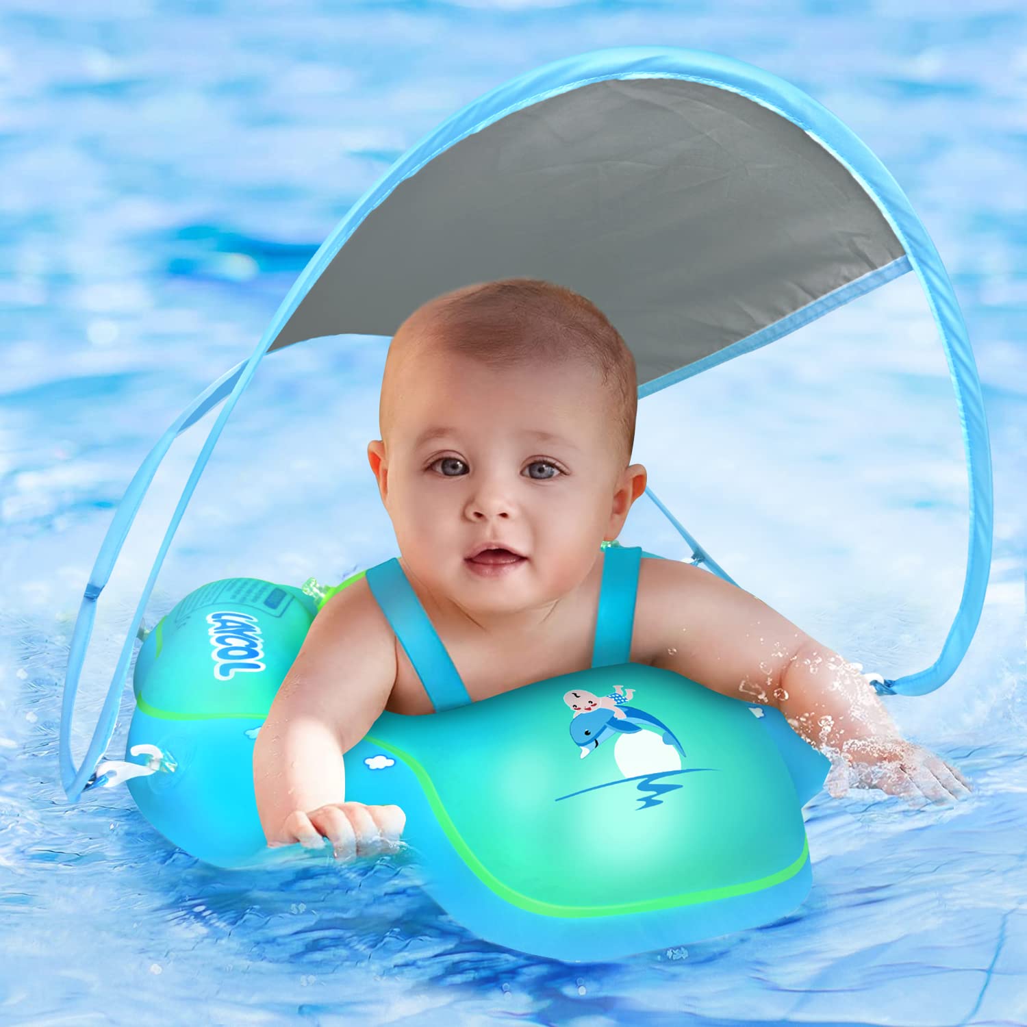 LAYCOL Flotador Bebe Inflable, Nuevo Piscina Bebe de Protección Solar Antivuelco, para Niños de 3 a 36 Meses