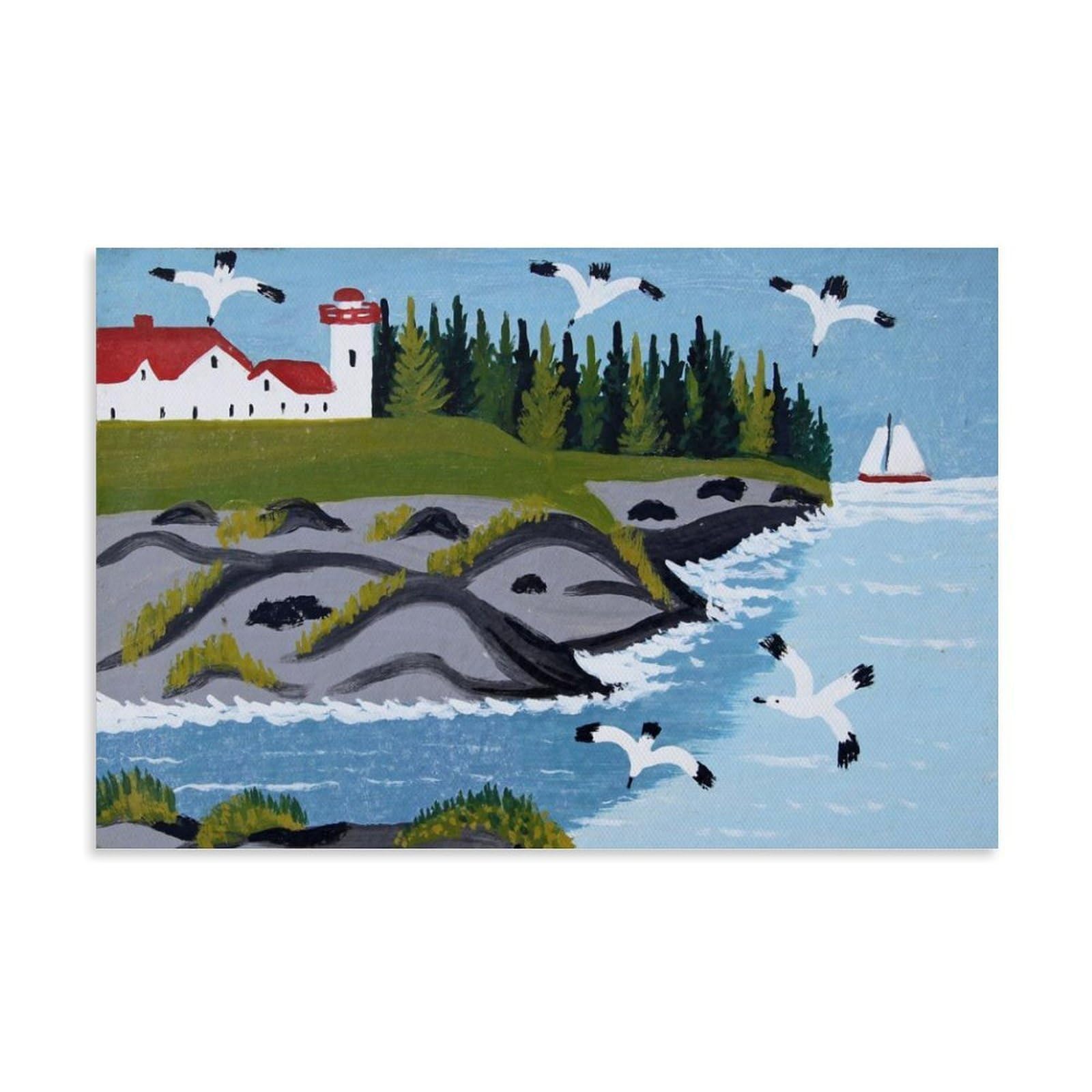 Xuxuecc Unframe Maud Lewis Wall Art Prints Paintings Poster Harbour Scene With Sailboat Canvas Wall Art Picture Prints Hanging Photo Gift Idea Decor Homes Artworks 12X18inch(30X45cm)