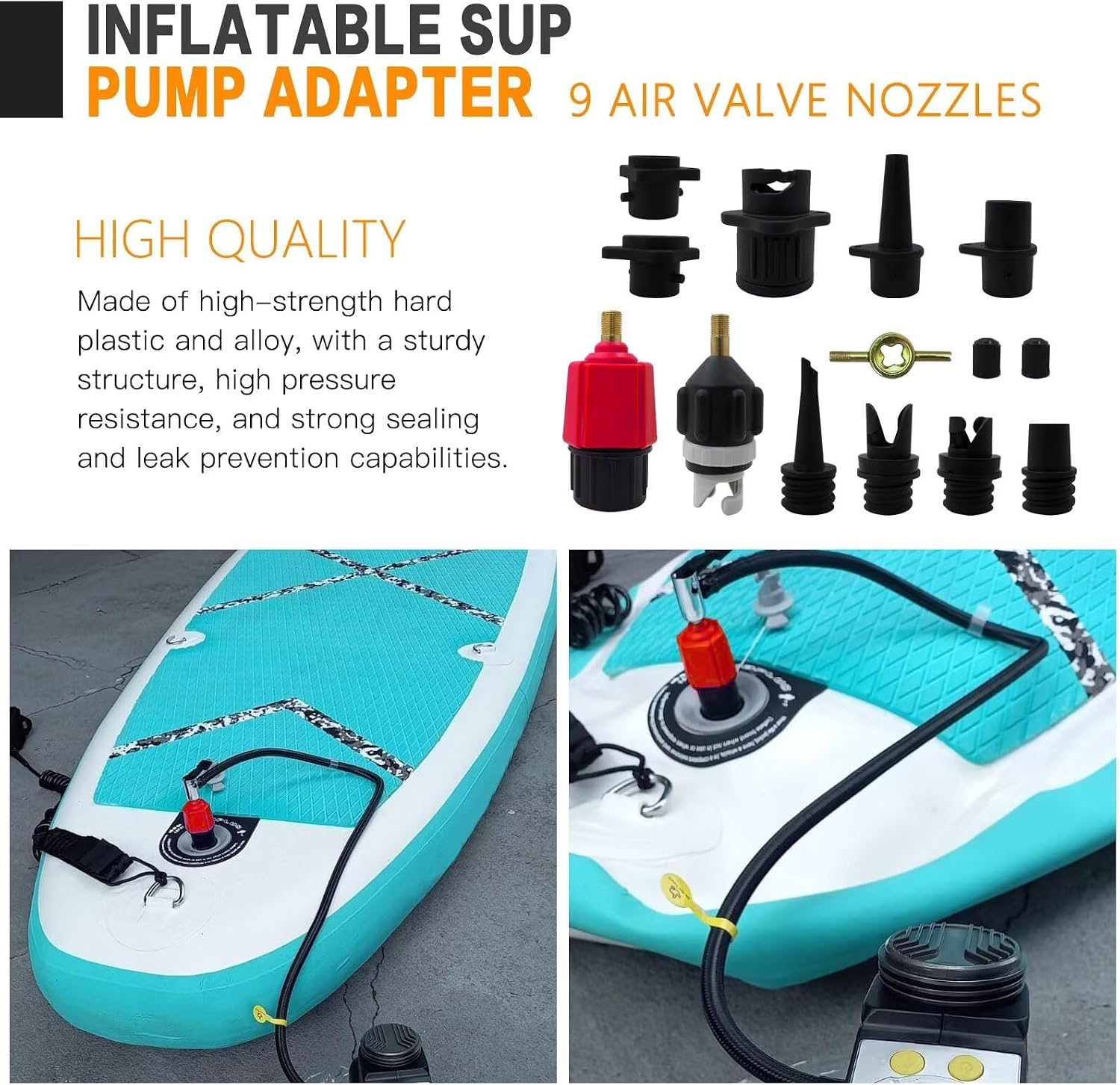 Universal Inflatable Pump Adaptor Replacement Tool with Nine Types of Adapter Nozzles Suitable for Inflatable Products Canoes Rubber Boats Air Mattresses