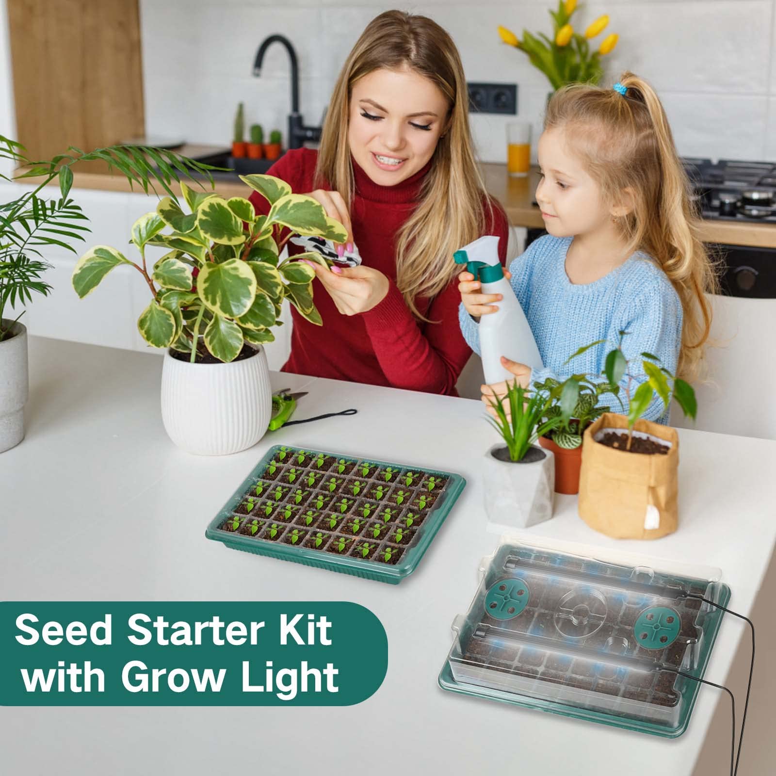 Bandeja de inicio de semillas con luz de crecimiento, 2 paquetes de 80 celdas, kit de inicio de semillas, bandejas de inicio de plántulas con luces de crecimiento, bandejas de germinación de