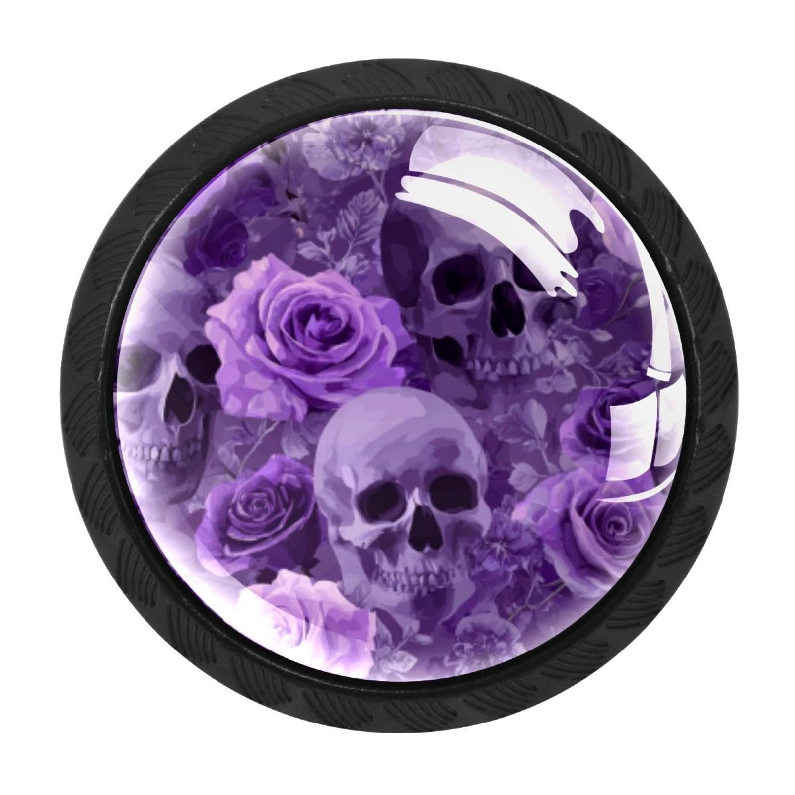 CHENZZZZ 4 PCS Purple Skulls and Roses (3) Crystal Glass Cabinet Knob Drawer Pull Handle for Kitchen Cupboard Dresser Wardrobe etc
