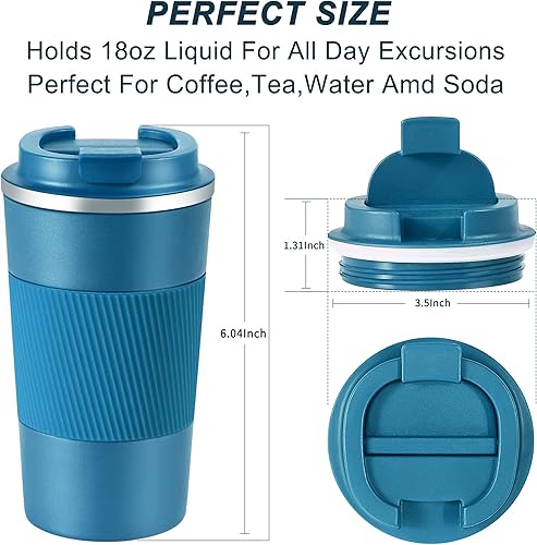 Miniatura 6 de Taza de viaje para café, 17 onzas, doble pared, aislada, al vacío, taza de café con aislamiento a prueba de fugas, para agua fría y caliente, café y