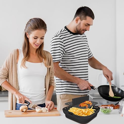Miniatura 2 de Separador cuadrado de silicona para freidora de aire, 2 unidadesjuego apto para alimentos, cesta cuadrada de silicona para freidora de aire de 8.5