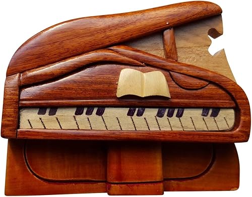 Madera hecha a mano TRICK SECRET Piano Joyería Puzzle Baratija Caja (3026)