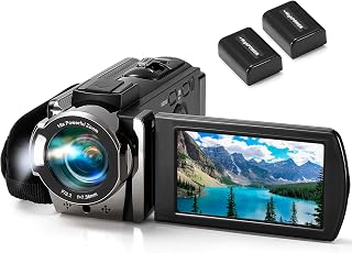 Kimire 604S 1080P Full HD Camcorder 24MP Video Camera 16X Digital Zoom 270° LCD 2 Batteries Black