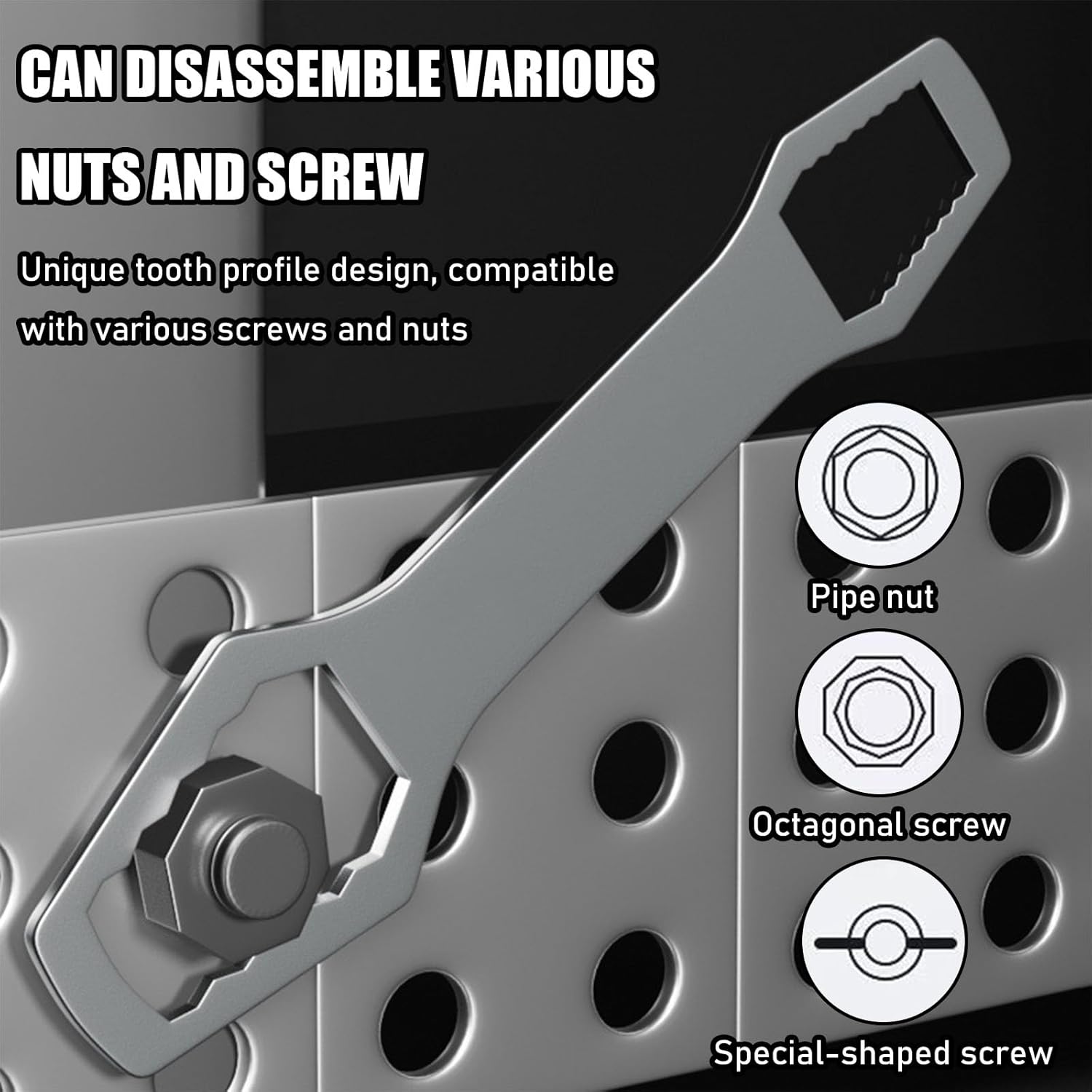 2Pcs Universal Wrench, Multi-functional Double Ended Spanner, Adjustable Tool for Home, Plumbing, and Car Repair Silver