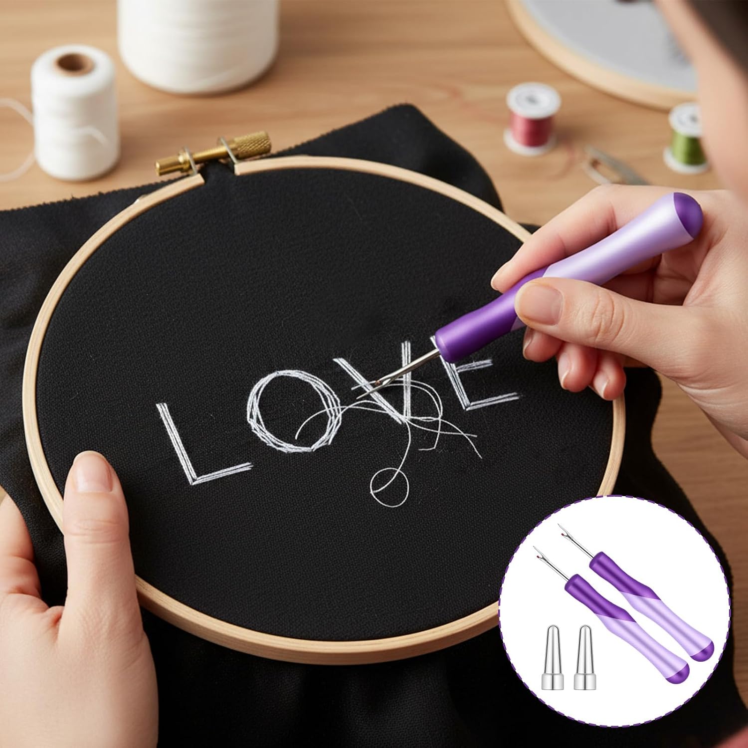 Seam Ripper for Sewing and Thread, Needle and Thread Seam Rippers Needle Stitch Removers Tool with Ergonomic Grip for Cross Stitching, Hand Sewing, Knitting, Embroidery and Thread-Removal(Purple, 2Pcs