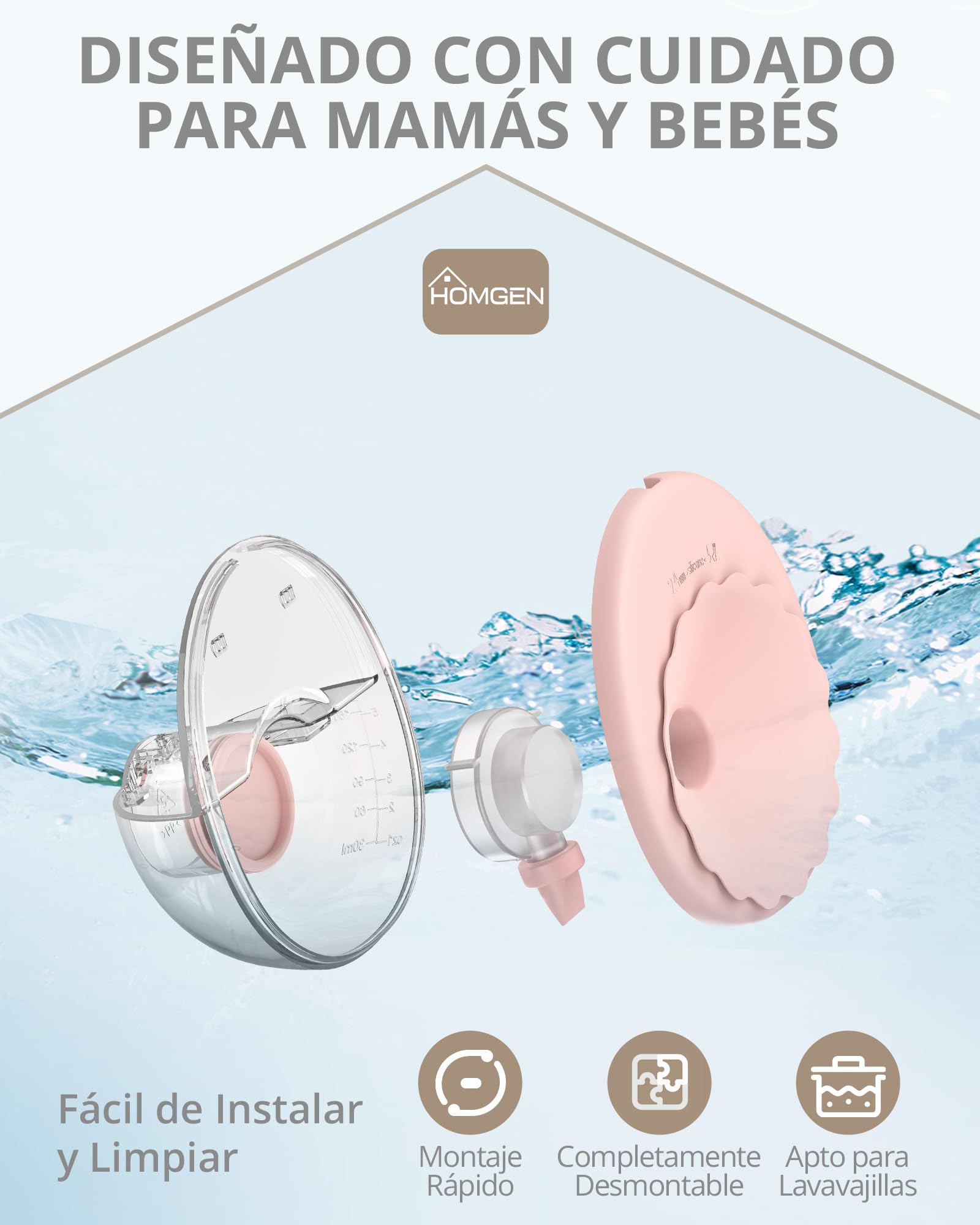 HOMGEN Sacaleches Eléctrico Manos Libres Portátil con Pantalla LED Extractor de Leche Materna Inalámbrico con 4 Modos y 12 Niveles Bomba de Lactancia Silenciosa Recargable para Casa Trabajo y Viaje