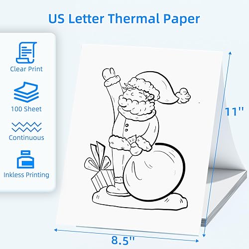 Miniatura 3 de Phomemo Papel térmico de 8.5 x 11 pulgadas, papel de impresora térmica plegable, papel tamaño carta estadounidense, 100 hojas, multiusos, blanco de