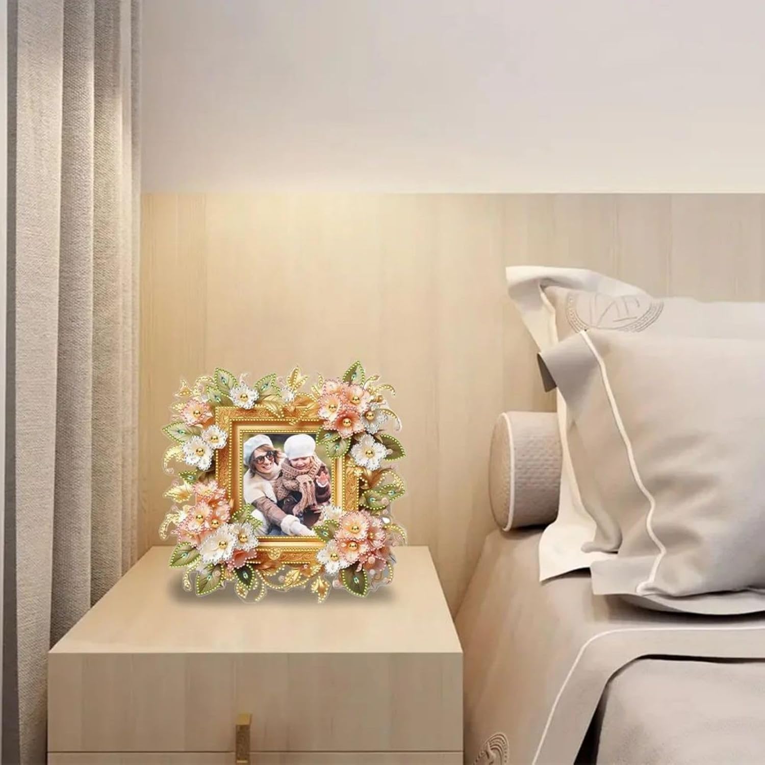 2Pcs DIY Diamond Photo Frame Creative Flower Acrylic Desktop Ornaments Diamond Art Frame Ornaments Single Sided Drill Craft Picture Frame Home Decor
