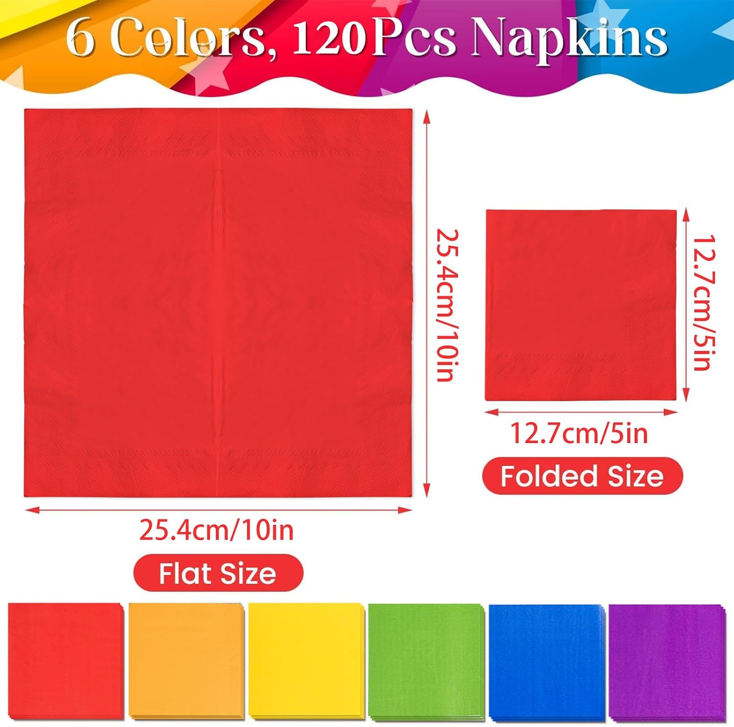 Whaline 120 Pieces Multicolor Rainbow Cocktail Paper Napkin 6 Colors Beverage Luncheon Napkins 2 Ply for Hawaii Tropical Luau Birthday Baby Shower Party Decoration