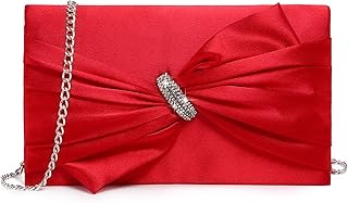 Women Elegant Satin Bow Flap Evening Bag Rhinestone Clutch Purse Handbag...