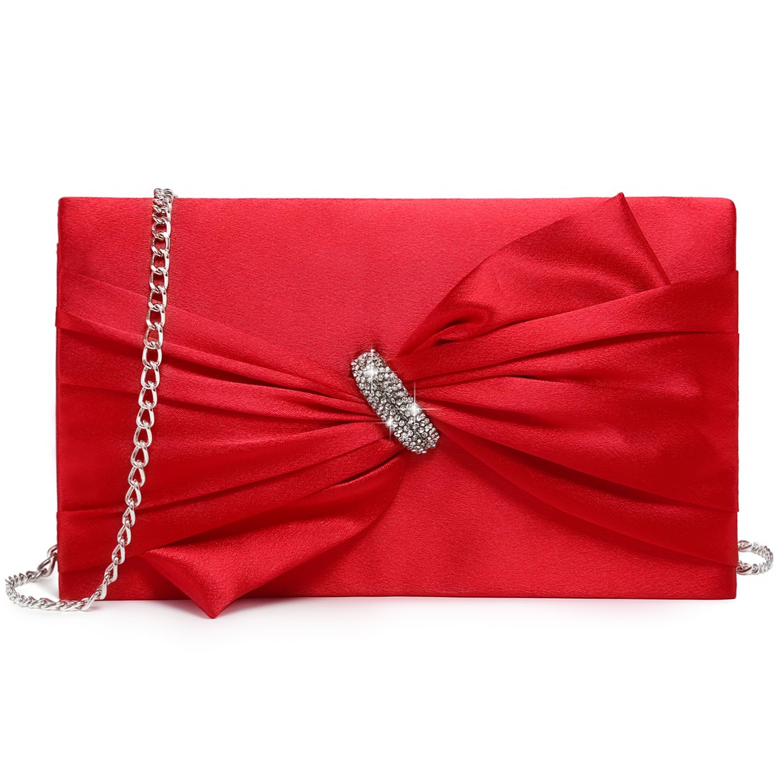 Dasein Women Elegant Satin Bow Flap Evening Bag Rhinestone Clutch Purse Handbag Formal/Wedding/Prom/Party