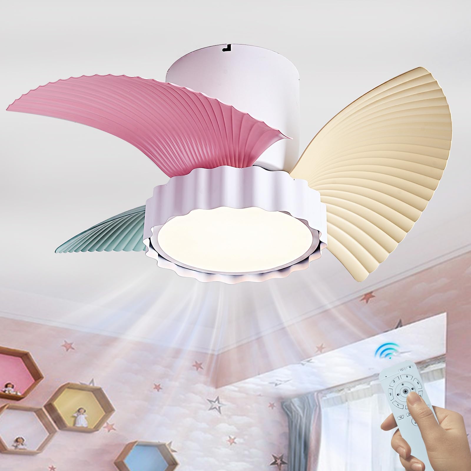Kids Ceiling Fan With Light And Remote Control Creative Bedroom 42W Modern Dimmable Led APP 6-Speed Reversible Memory Function For Boys/Girls Children's Room