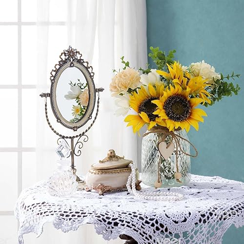 Miniatura 9 de Flores falsas en jarrón, ramos de girasoles artificiales en jarrón con un soporte para arreglos florales, centros de mesa para comedor, centros de